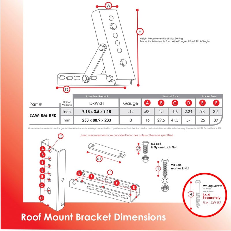 advaning Universal Roof Mount Bracket for Retractable Awnings, Premium Quality 3mm Gauge Brushed Stainless Steel, ZAW-RM-BRK - Image 4